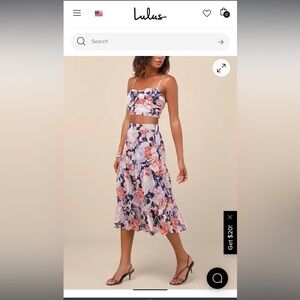 Lulu's Floral Two-Piece Skirt Set in Navy and Coral